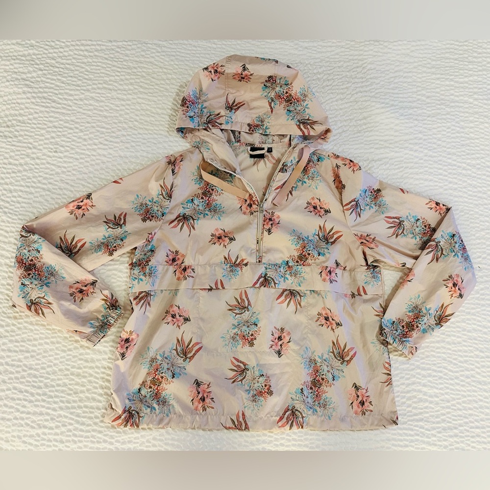 Light Blush Pink Floral Hooded Windbreaker Zip-Up Jacket L